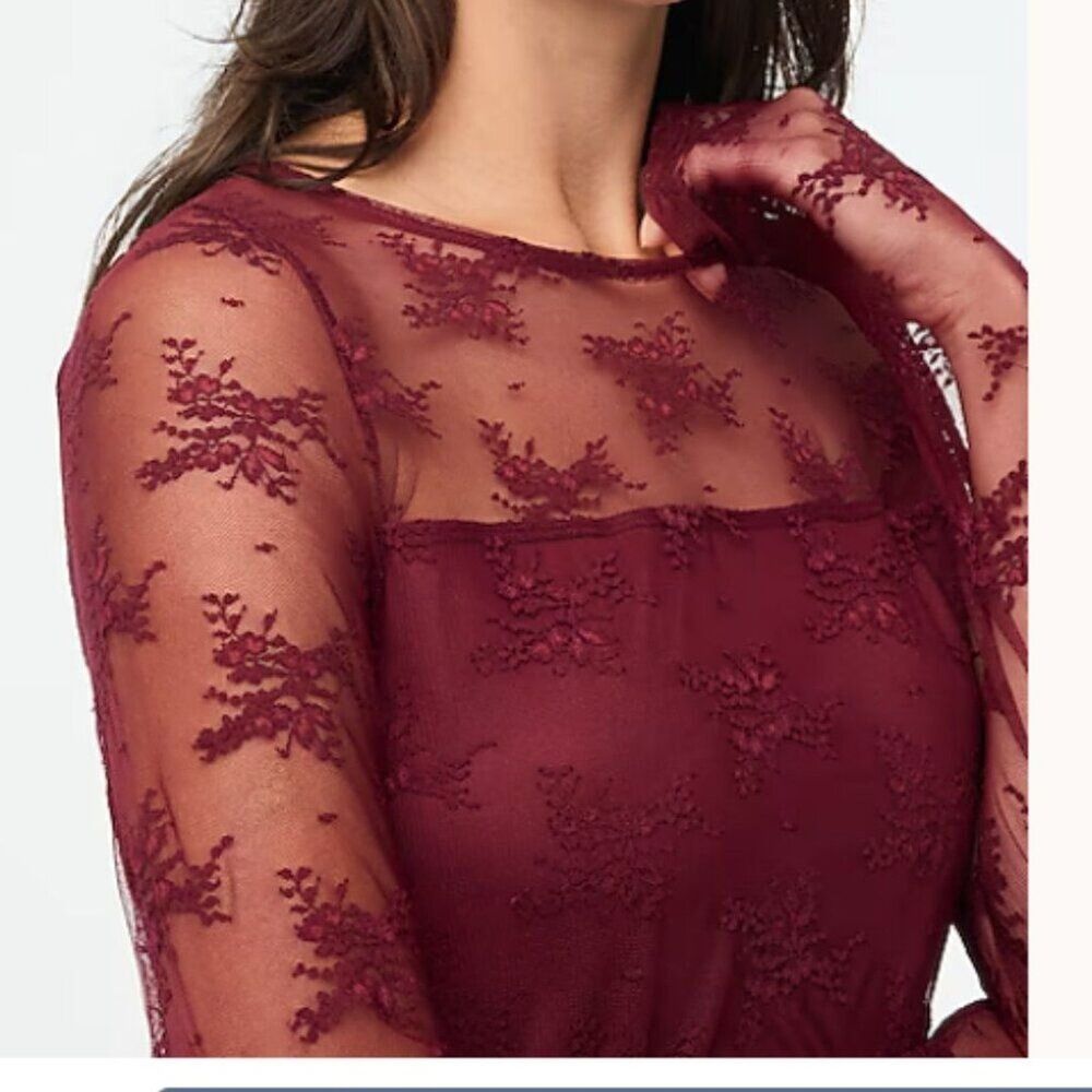 J Crew Womens Top Floral Lace Stretch Burgundy Slim Fit Medium
